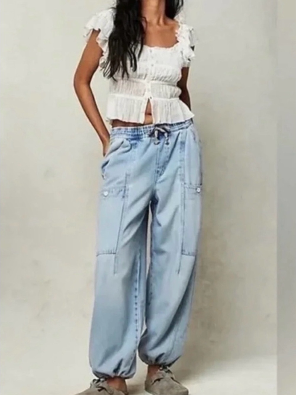 Free People Bright Eyed Low Slung Pull on Barrel Jean